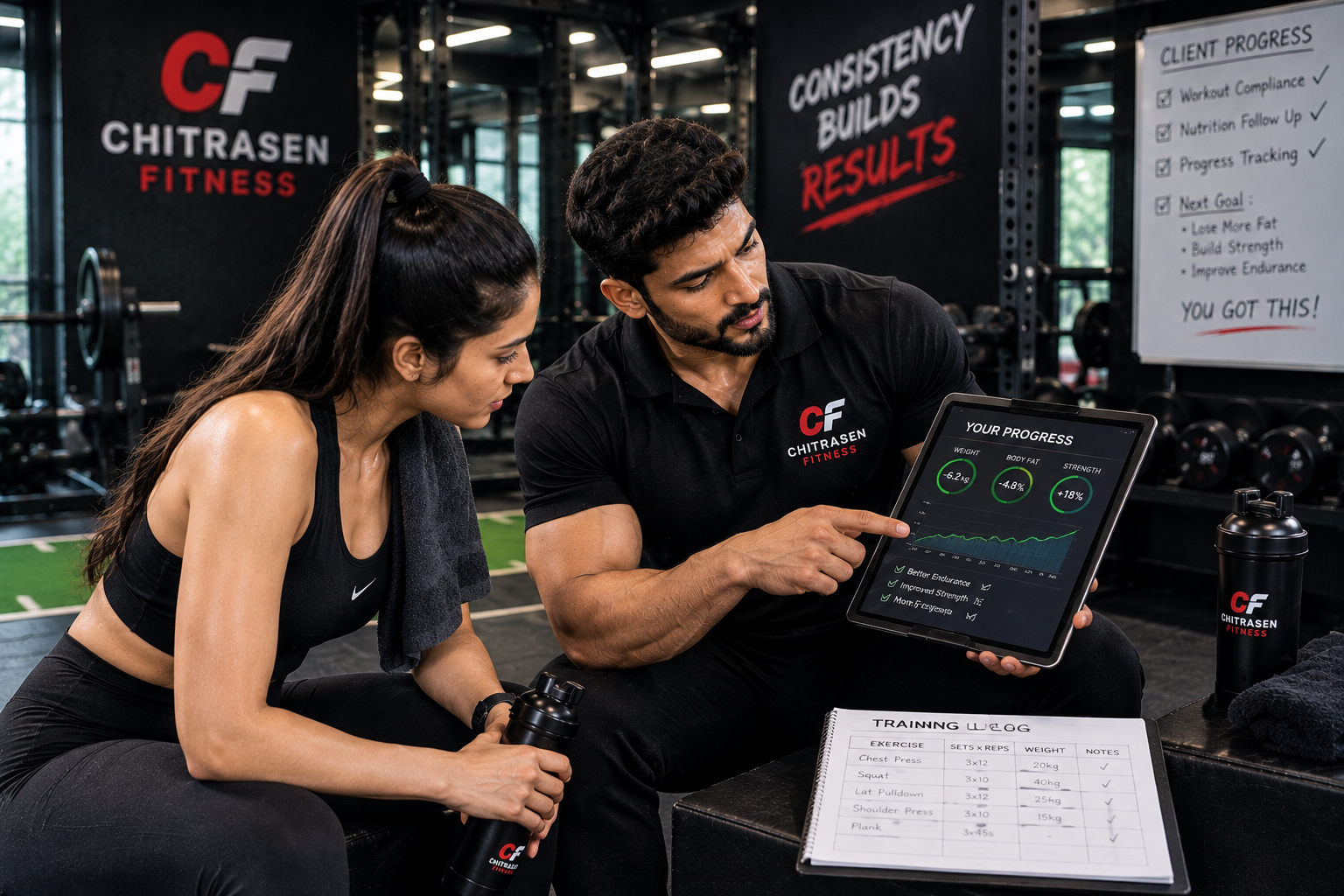 Fitness Expert coaching and tracking client fitness progress